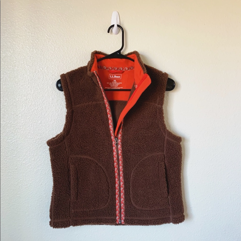L.L. Bean Brown Vest with Orange Trim Design